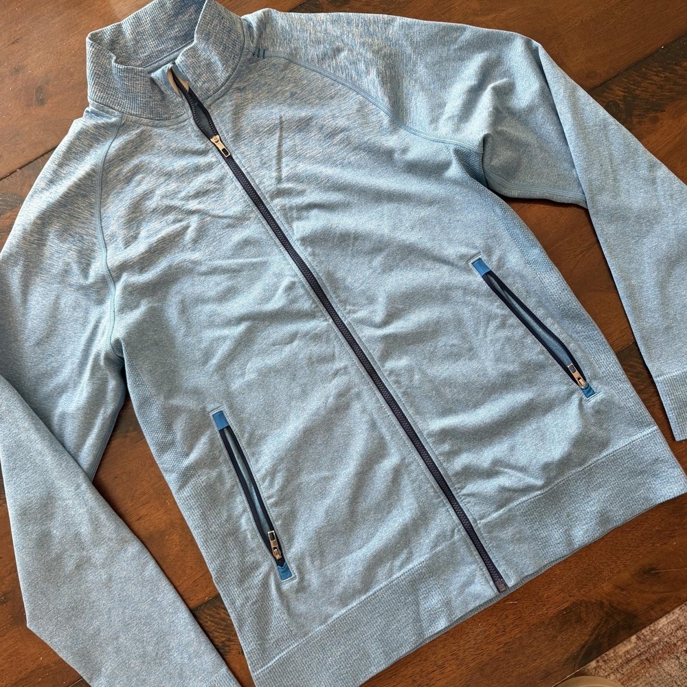 Lululemon Track Jacket Mens Medium Blue Full Zip Knit Athletic Running Layer